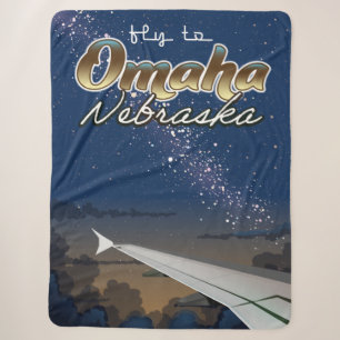 Cobertor Sherpa Cartaz de viagem de voo vintage Omaha, Nebraska