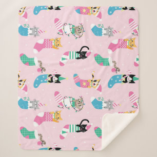 Cobertor Sherpa Cartoon Cats Natal Padrão Sem Costura