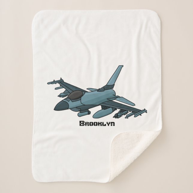 Cobertor Sherpa Cartoon de avião de combate militar (Frente)