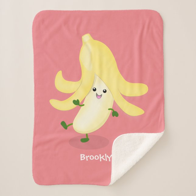 Cobertor Sherpa Cartoon de banana kawaii (Frente)