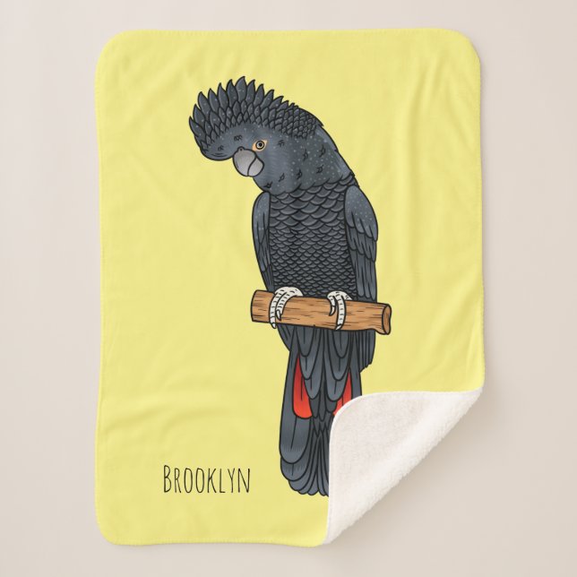 Cobertor Sherpa Cartoon de pássaro preto de cauda vermelha (Frente)