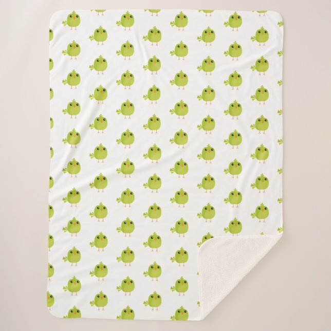 Cobertor Sherpa Cartoon de Pássaro Verde (Frente)