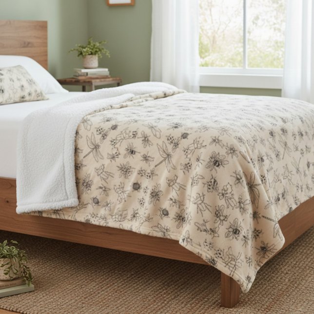 Cobertor Sherpa Cartoon Desenhado À Mão Insetos Padrões Jogar Em A (Criador carregado)