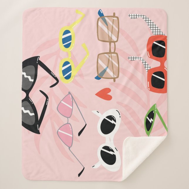 Cobertor Sherpa Cartoon Divertido: Coleção de Óculos de Sol Trende (Frente)