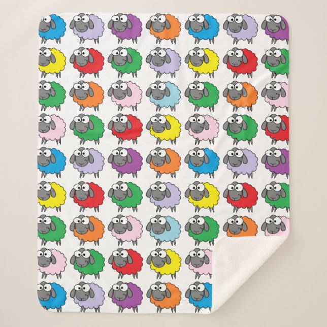 Cobertor Sherpa Cartoon Engraçado Rainbow Sheep (Frente)