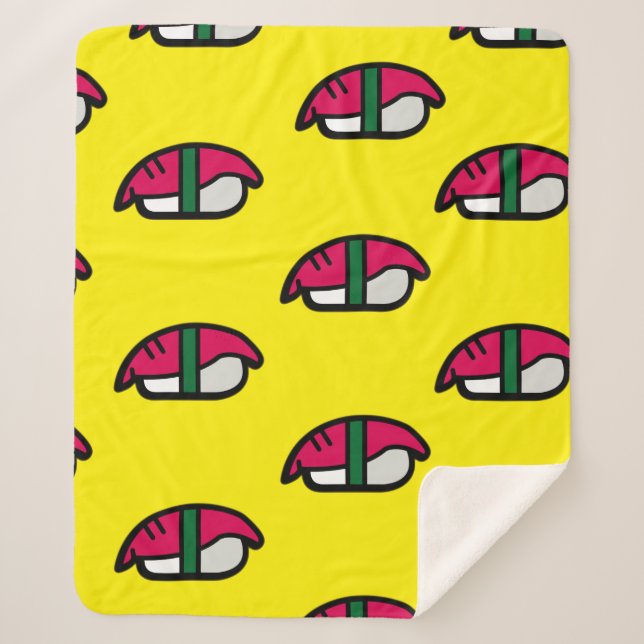 Cobertor Sherpa Cartoon Kawaii Sushi, Arroz de Peixe e Algas Marin (Frente)