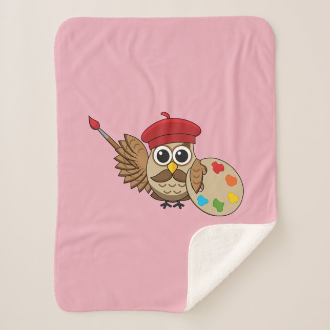 Cobertor Sherpa Cartoon Pintor Coruja (Frente)