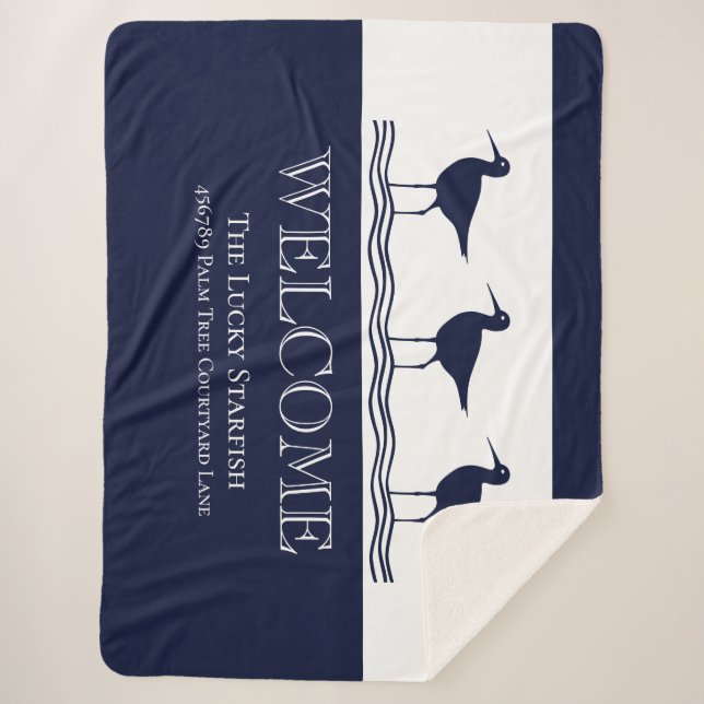 Cobertor Sherpa Casa de praia do Sandpiper Branco Azul Marinho Náu (Frente)