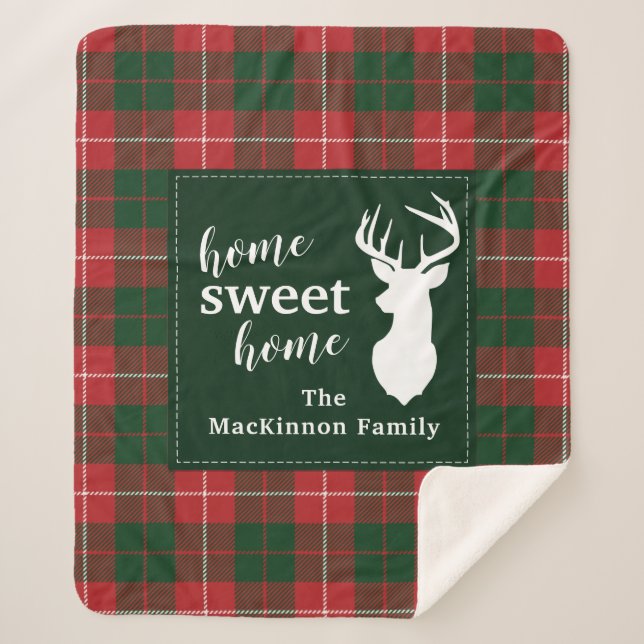 Cobertor Sherpa Casa Doce Família Natal Tartan MacKinnon Xadrez (Frente)