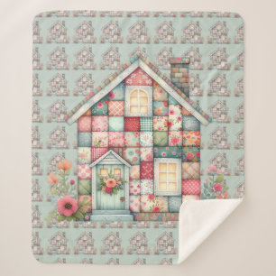 Cobertor Sherpa Casa Floral Cottagecore de Patchwork Falso