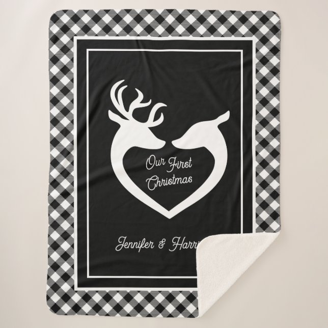 Cobertor Sherpa Casal de primeira Xadrez de quinta de Natal Buffal (Frente)