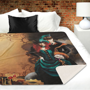 Cobertor Sherpa Casal Elegante de Romance Steampunk Vitoriano