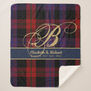 Cobertor Sherpa Casamento de recém-casados Vermelhos Azuis Tartan