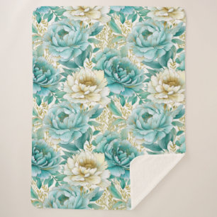 Cobertor Sherpa Casamento Floral de Aqua Mint White