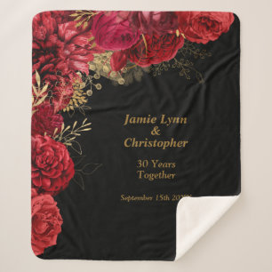 Cobertor Sherpa Casamento Floral Vermelho Aniversário Sherpa Blank