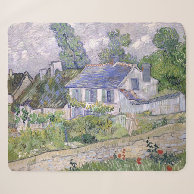 Cobertor Sherpa Casas em Auvers Vincent van Gogh (Frente (Horizontal))