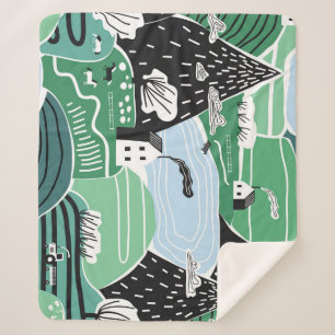 Cobertor Sherpa Casas escandinavas, árvores, ilustração das montan