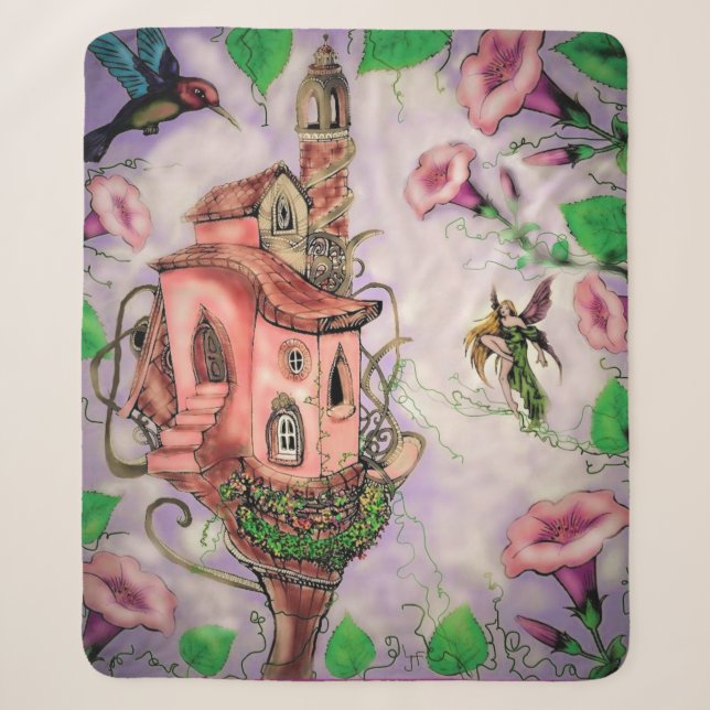 Cobertor Sherpa Castelo de Fada com Hummingbird (Frente)