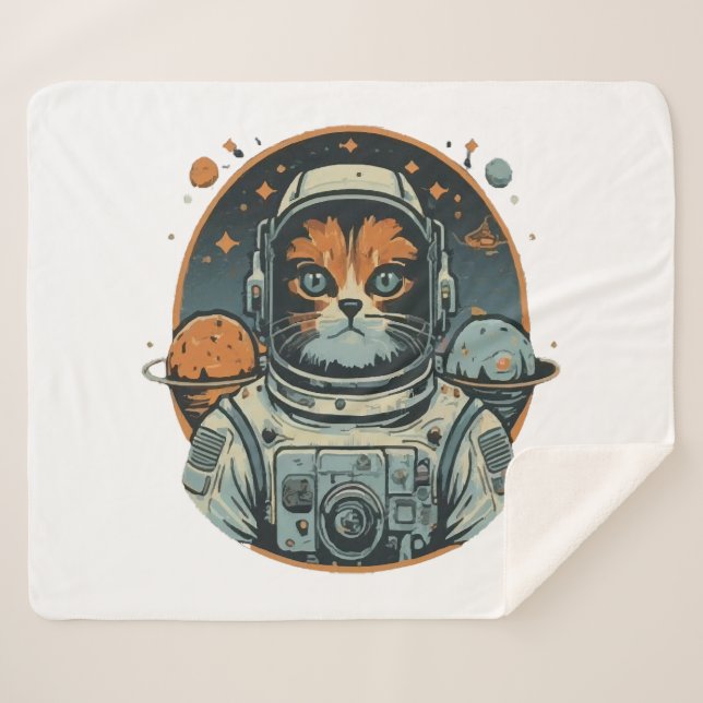 Cobertor Sherpa Cat-astronauta em Asteroides (Frente (Horizontal))