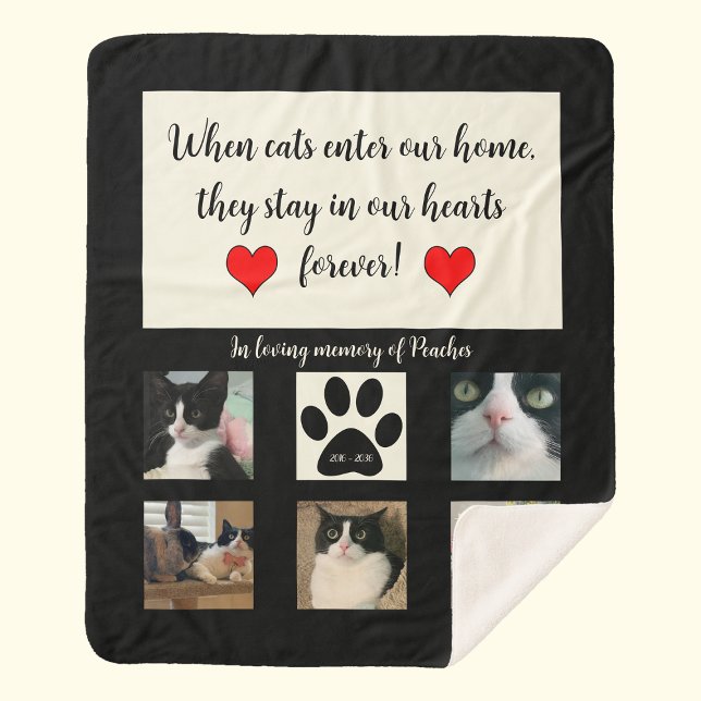 Cobertor Sherpa Cat Memorial 5 Photo with Poem Fleece Blanket (Criador carregado)