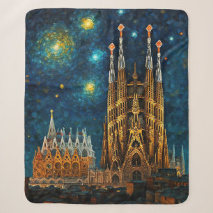 Cobertor Sherpa Catalan Starry Night Gaudí encontra Van Gogh