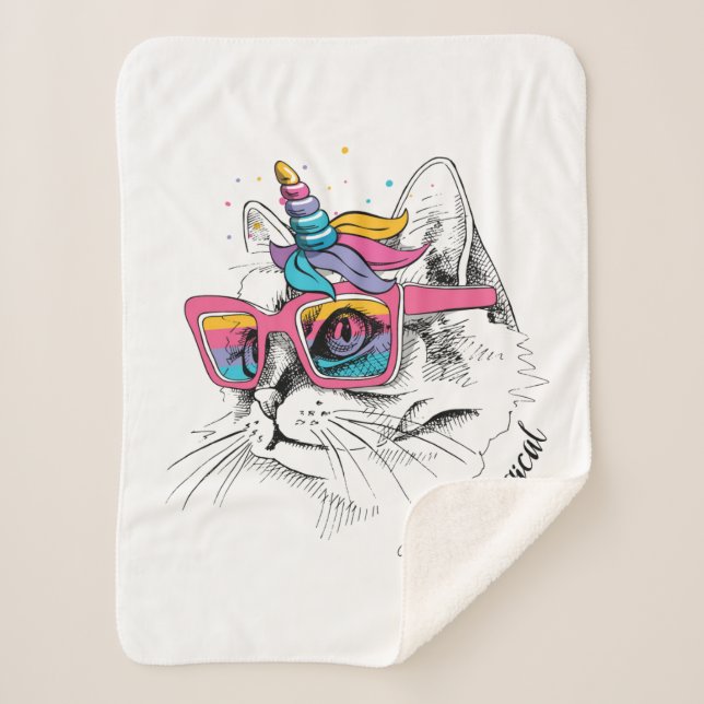 Cobertor Sherpa Caticorn | assim Meowgical (Frente)