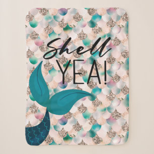 Cobertor Sherpa Cauda de sereia e escamas Shell Yea Teal & Gold Gl