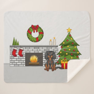 Cobertor Sherpa Cavaleiro Preto E Bronzeado Em Uma Sala De Natal F