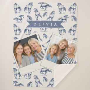 Cobertor Sherpa Cavalo Azul Vintage Personalizado Clássico Country