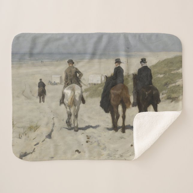 Cobertor Sherpa Cavalo da Manhã na Praia (por Anton Mauve) (Frente (Horizontal))
