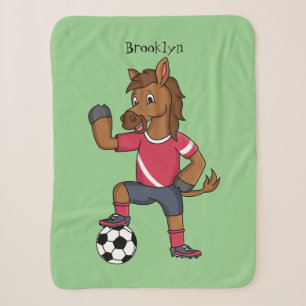 Cobertor Sherpa Cavalo engraçado bonito jogando cartoon de futebo
