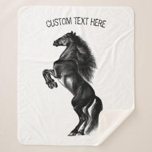 Cobertor Sherpa Cavalo Preto - Preto - Adicione Seu Texto / Cor