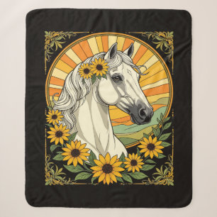 Cobertor Sherpa Cavalo Puro-Sangue e Flores de Susana de Olhos Neg