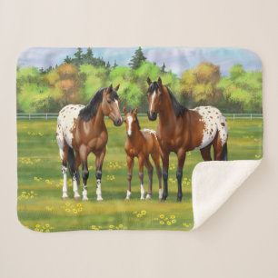 Cobertor Sherpa Cavalos De Marrom Da Baía Appaloosa Em Pastagem D