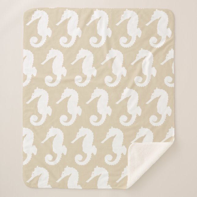 Cobertor Sherpa Cavalos-marinhos brancos e costeiros (Frente)