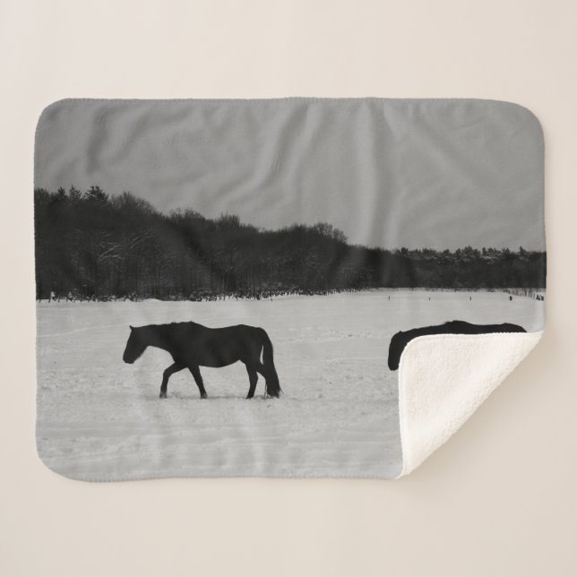 Cobertor Sherpa Cavalos Na Neve (Frente (Horizontal))