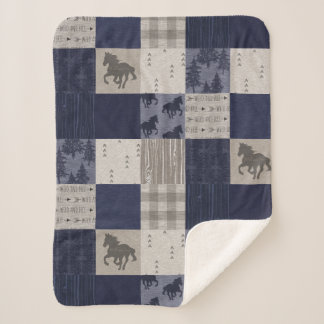Cobertor Sherpa Cavalos selvagens Sherpa Blanket - Marinho/Beige