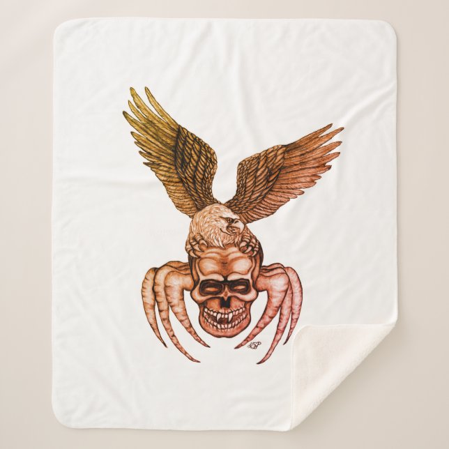 Cobertor Sherpa Caveira-aranha com águia (Frente)