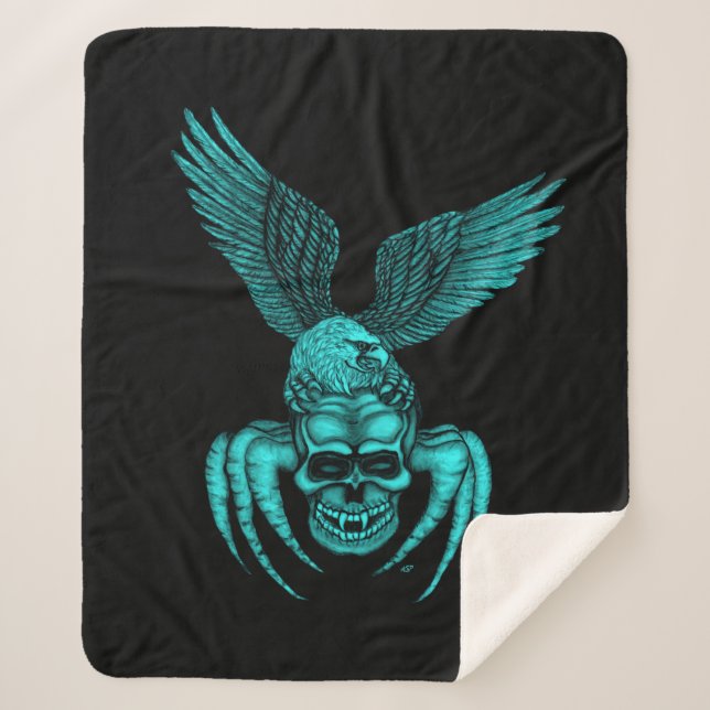 Cobertor Sherpa Caveira-aranha com águia (Frente)
