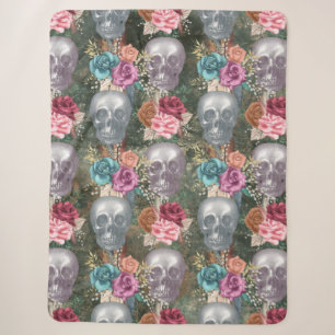 Cobertor Sherpa Caveira de Boho com Flores