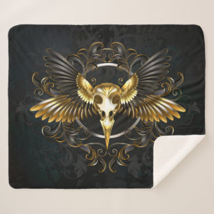 Cobertor Sherpa Caveira de ouro sobre fundo preto
