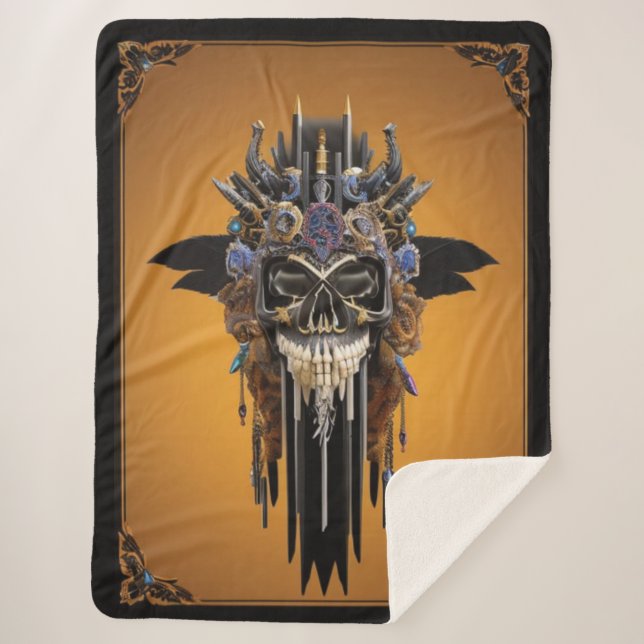 Cobertor Sherpa Caveira Gótica Tribal Sherpa Blanket (Frente)