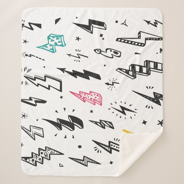 Cobertor Sherpa Cavilhas de relâmpago, conjunto de rabiscos desenh (Frente)