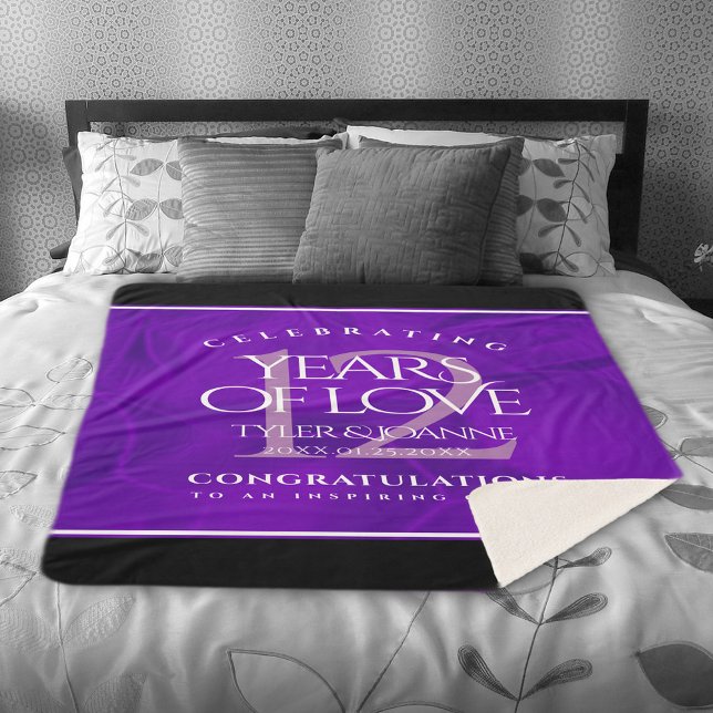 Cobertor Sherpa Celebração do Aniversário do Casamento da Seda da  (Elegant 12th Silk Wedding Anniversary Sherpa Fleece Blanket Cover Photo.)