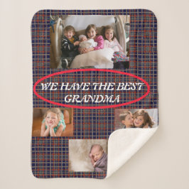 Cobertor Sherpa Celebrando a melhor vovó 4 fotos Xadrez azul verme