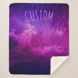 Cobertor Sherpa Celestial Purple Galaxy & Stars Personalized Name 