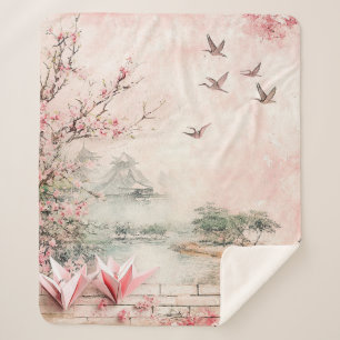 Cobertor Sherpa Cena de Flor de Cerejeira Rosa Serenidade Paisagem