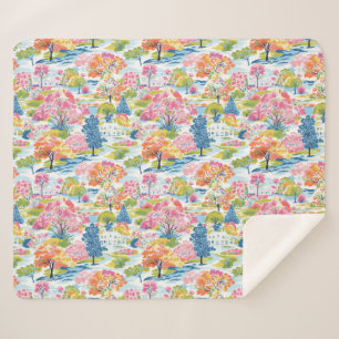 Cobertor Sherpa Cena de Vila de Árvore Colorida de Toile Suburbana