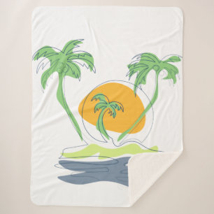 Cobertor Sherpa Cenário de praia de ilha tropical. Árvore de palme