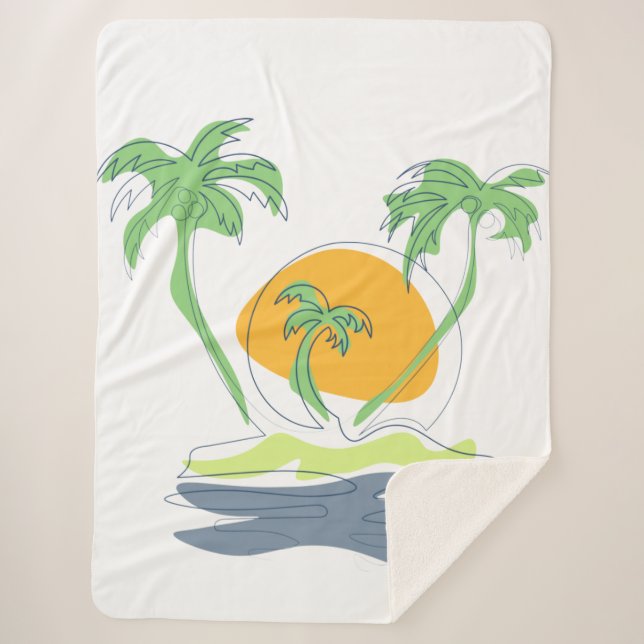 Cobertor Sherpa Cenário de praia de ilha tropical. Árvore de palme (Frente)